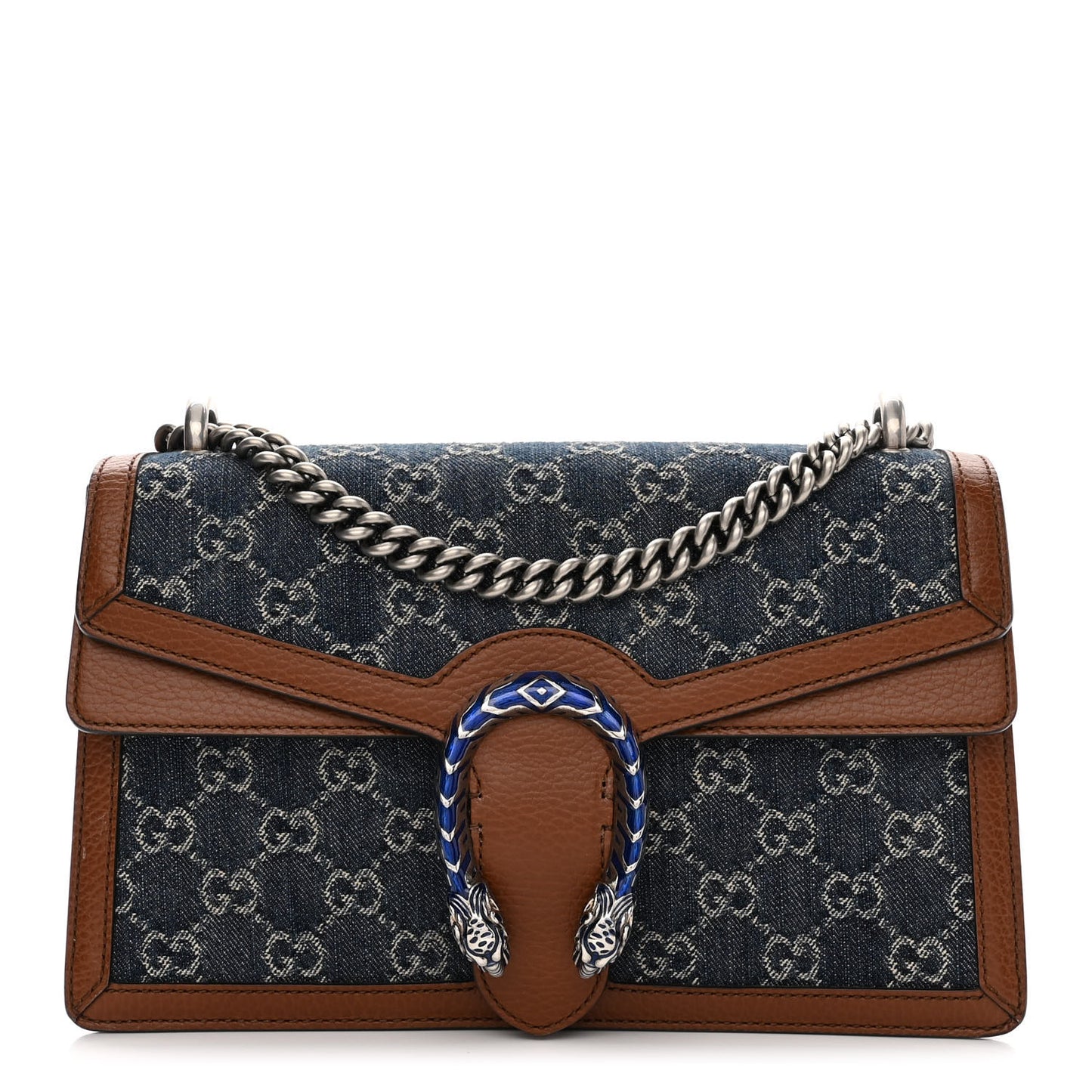 New Denim GG Monogram Dollar Calfskin Enamel Small Dionysus Shoulder Bag Blue Tea Cuir Epilog Electric Blue