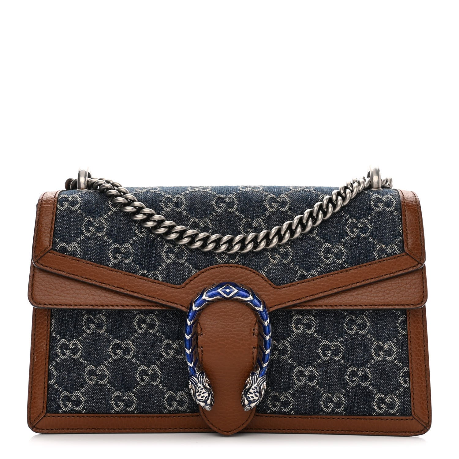 Gucci New Denim GG Monogram Dollar Calfskin Enamel Small Dionysus Shoulder Bag Blue Tea Cuir Epilog Electric Blue 1 of 11