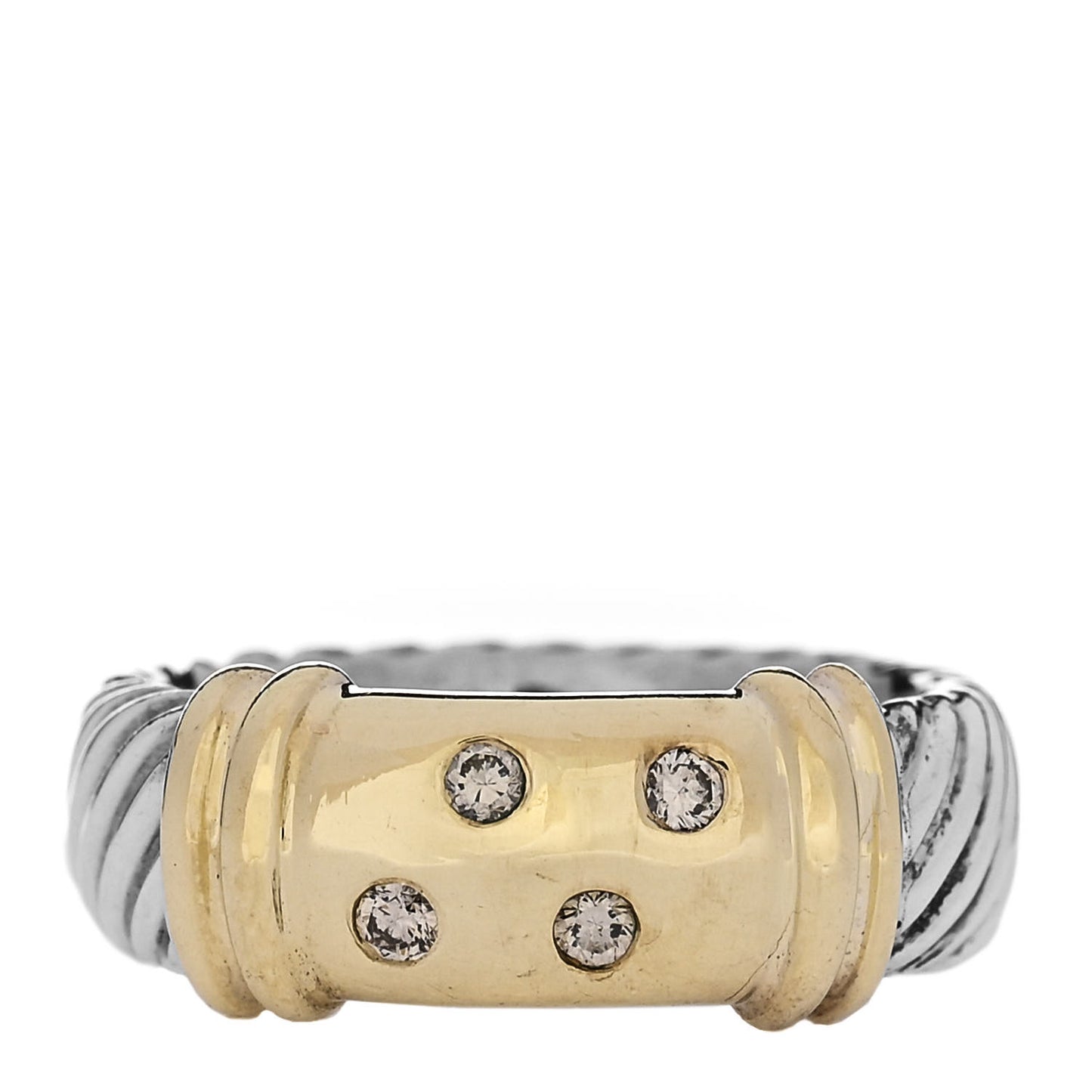 Sterling Silver 18K Yellow Gold Diamond 8mm Metro Cable Ring 52 6