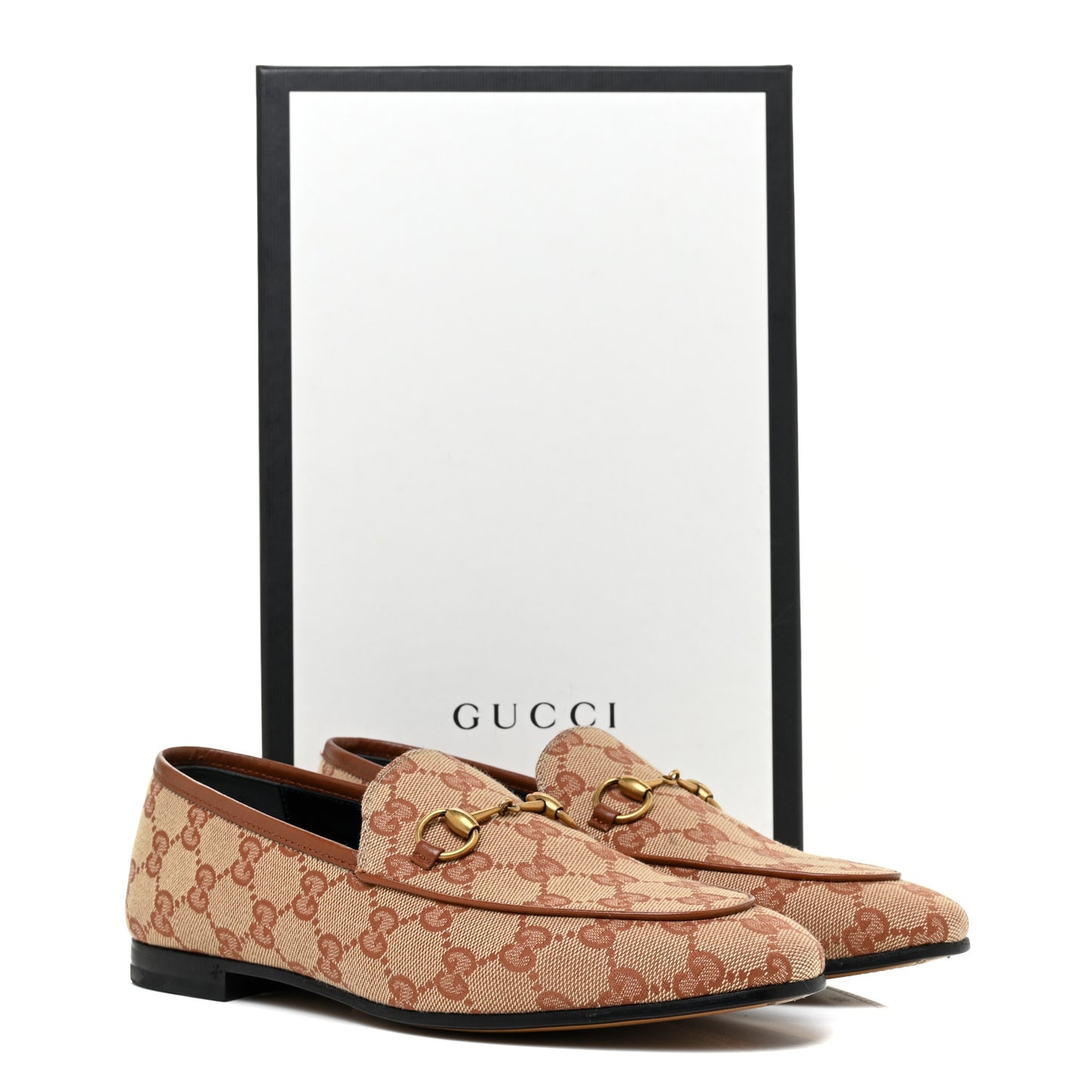 Canvas GG Monogram Horsebit Womens Jordaan Loafers 38 Beige Ruggine Rust