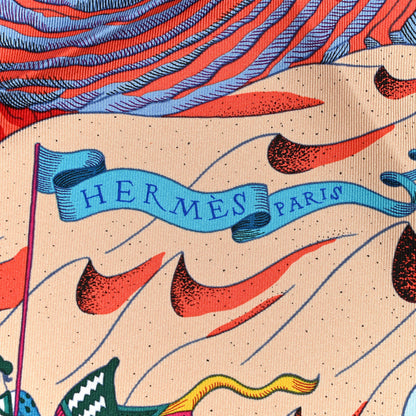 Hermes Silk Cosmographia Universalis Scarf 90 Corail Vert Jaune 2 of 6