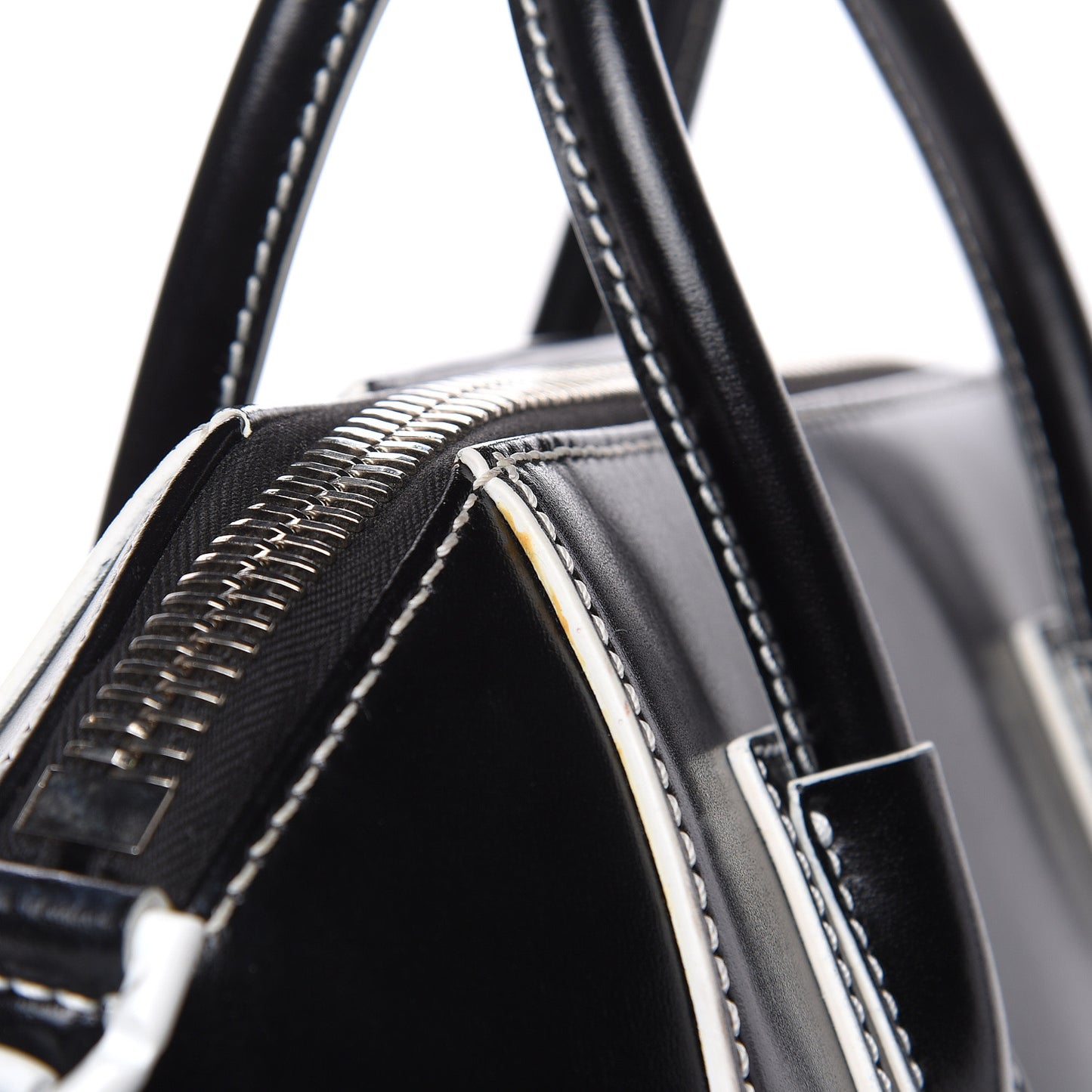 Calfskin Contrast Topstitch Small Antigona Black White
