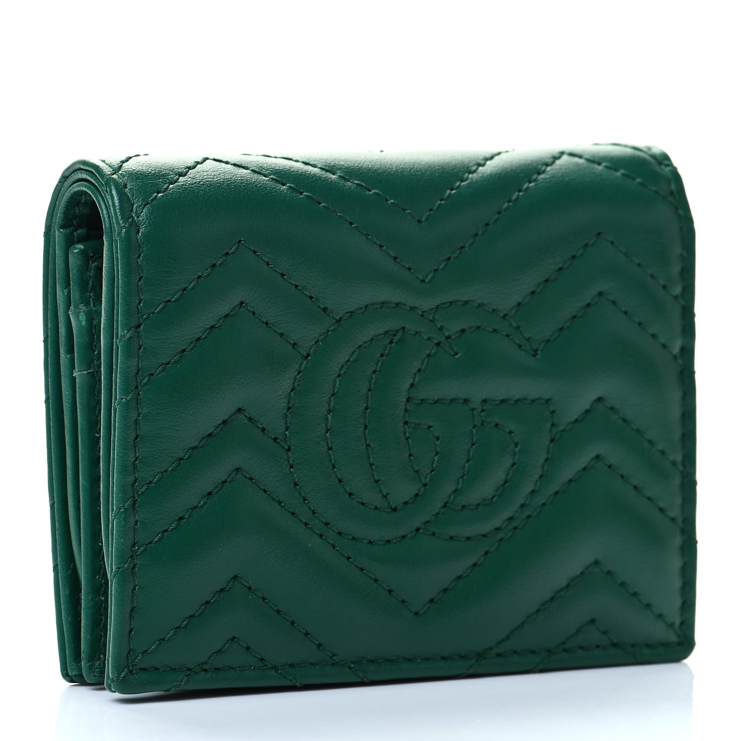 Gucci Calfskin Matelasse GG Marmont Card Case Wallet Emerald 3 of 7