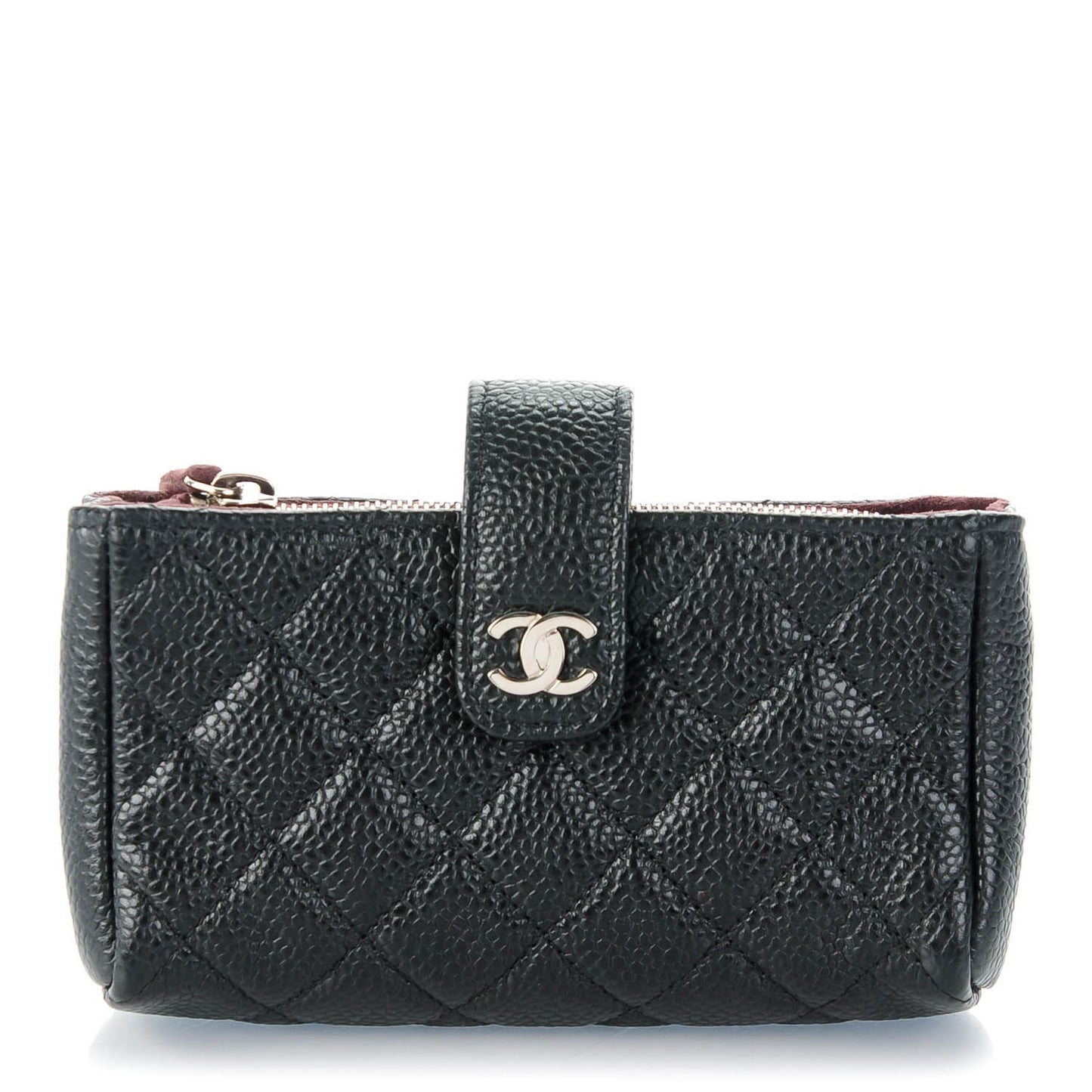 Caviar Quilted Mini Phone Holder Clutch Black