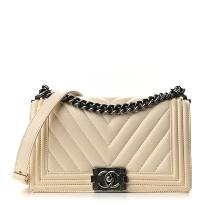 Chanel Caviar Chevron Quilted Medium Boy Flap Light Beige 1 of 9