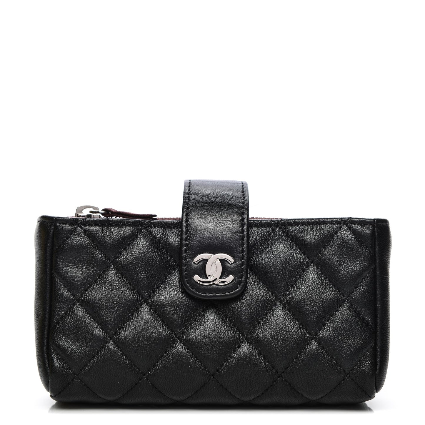 Lambskin Quilted Mini Phone Holder Clutch Black