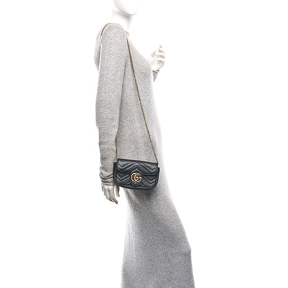 Gucci Calfskin Matelasse Super Mini GG Marmont Shoulder Bag Black 2 of 10