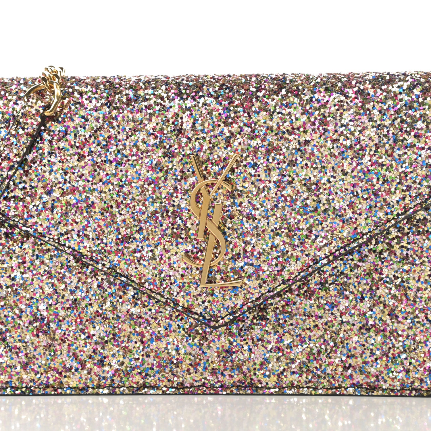 Saint Laurent Glitter Monogram Envelope Chain Wallet Multicolor 8 of 11