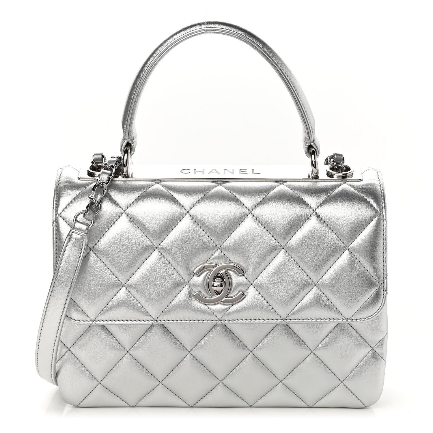 Chanel Metallic Lambskin Quilted Small Trendy CC Flap Dual Handle Bag Silver 1 of 14