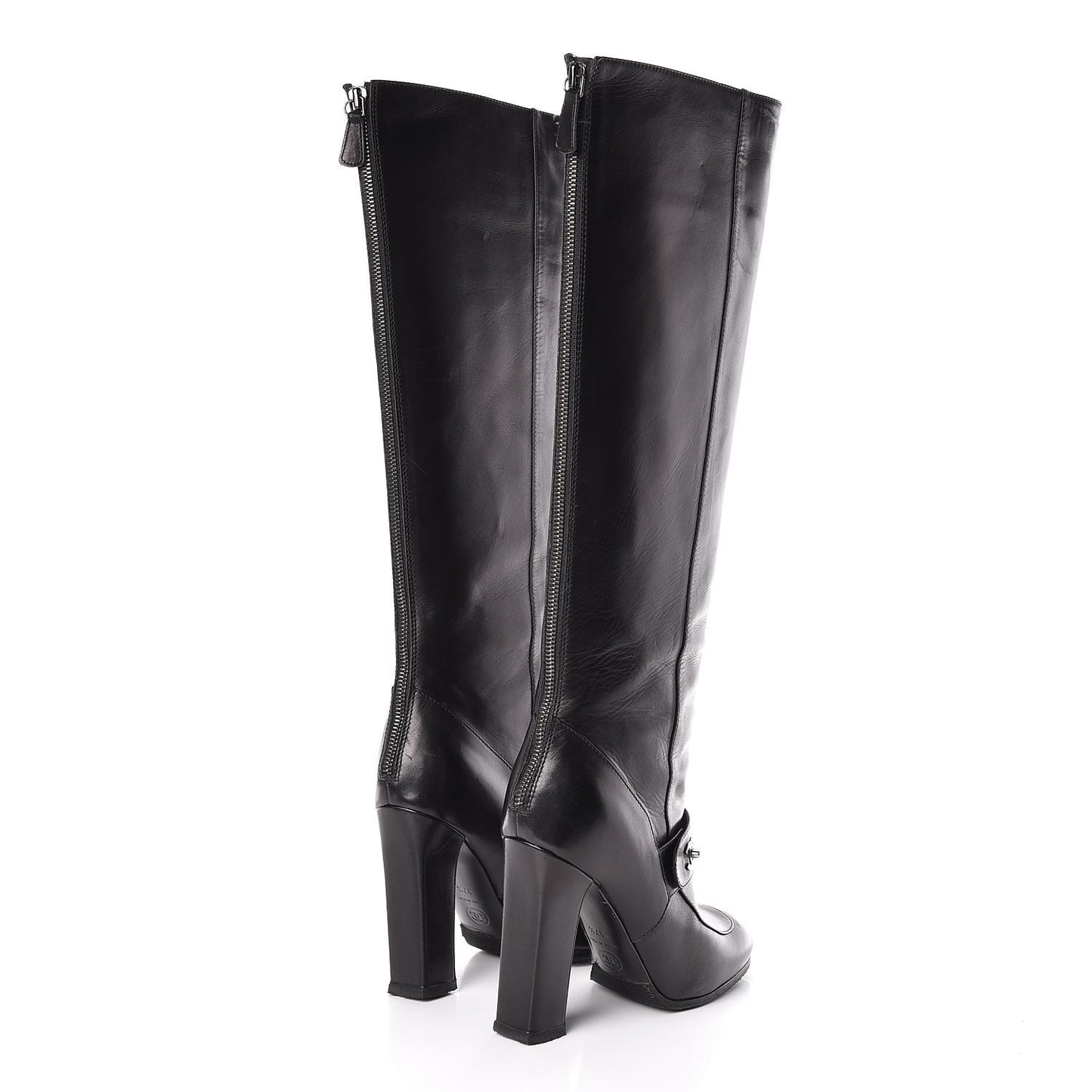 Calfskin CC Turnlock Knee High Boots 37.5 Black
