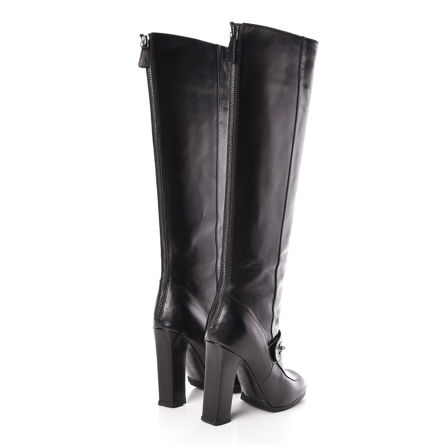 Chanel Calfskin CC Turnlock Knee High Boots 37.5 Black 4 of 12