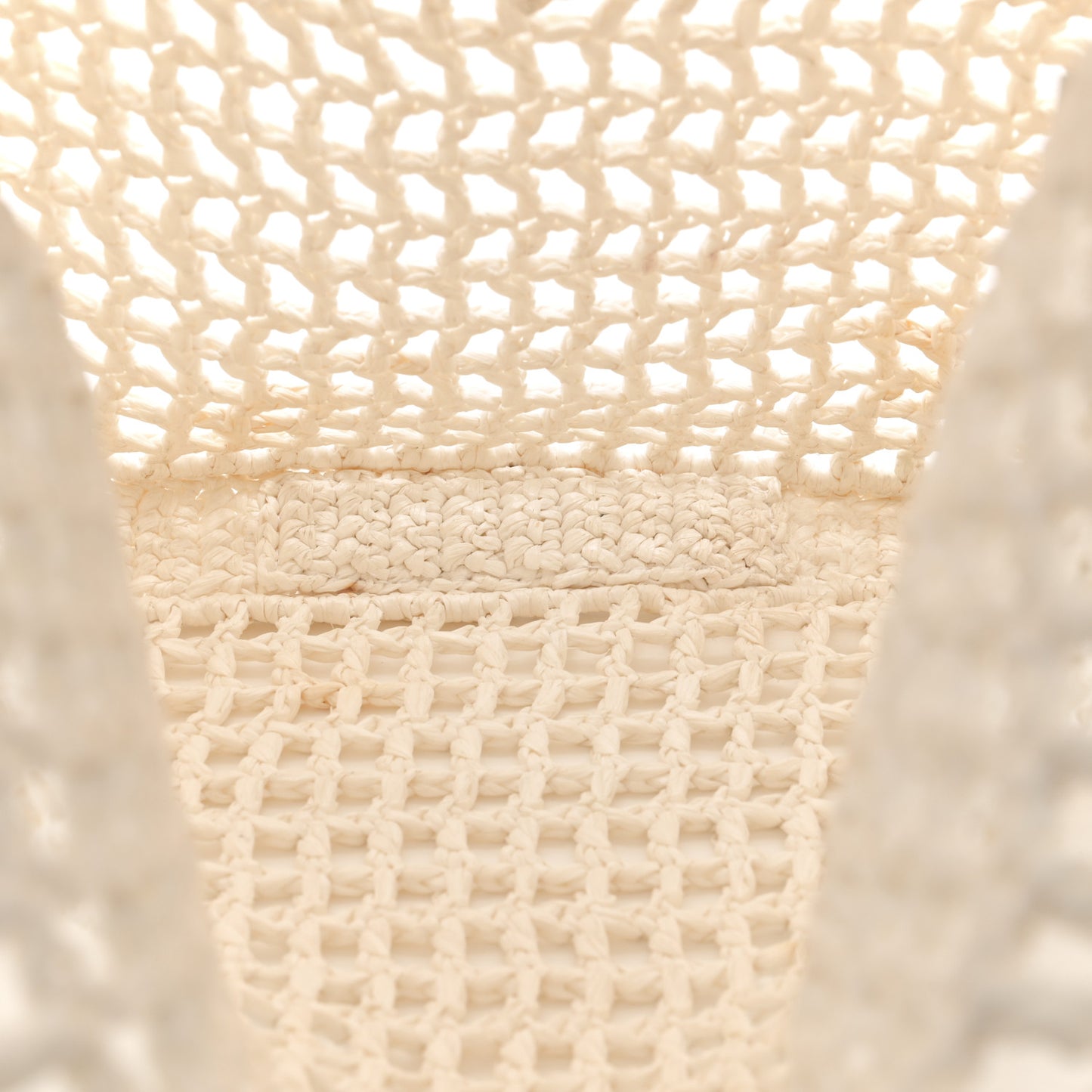 Yarn Raffia Effect Crochet Logo Embroidered Tote Bag White
