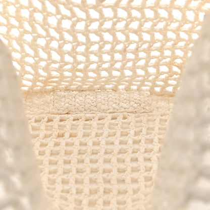 Prada Yarn Raffia Effect Crochet Logo Embroidered Tote Bag White 5 of 12