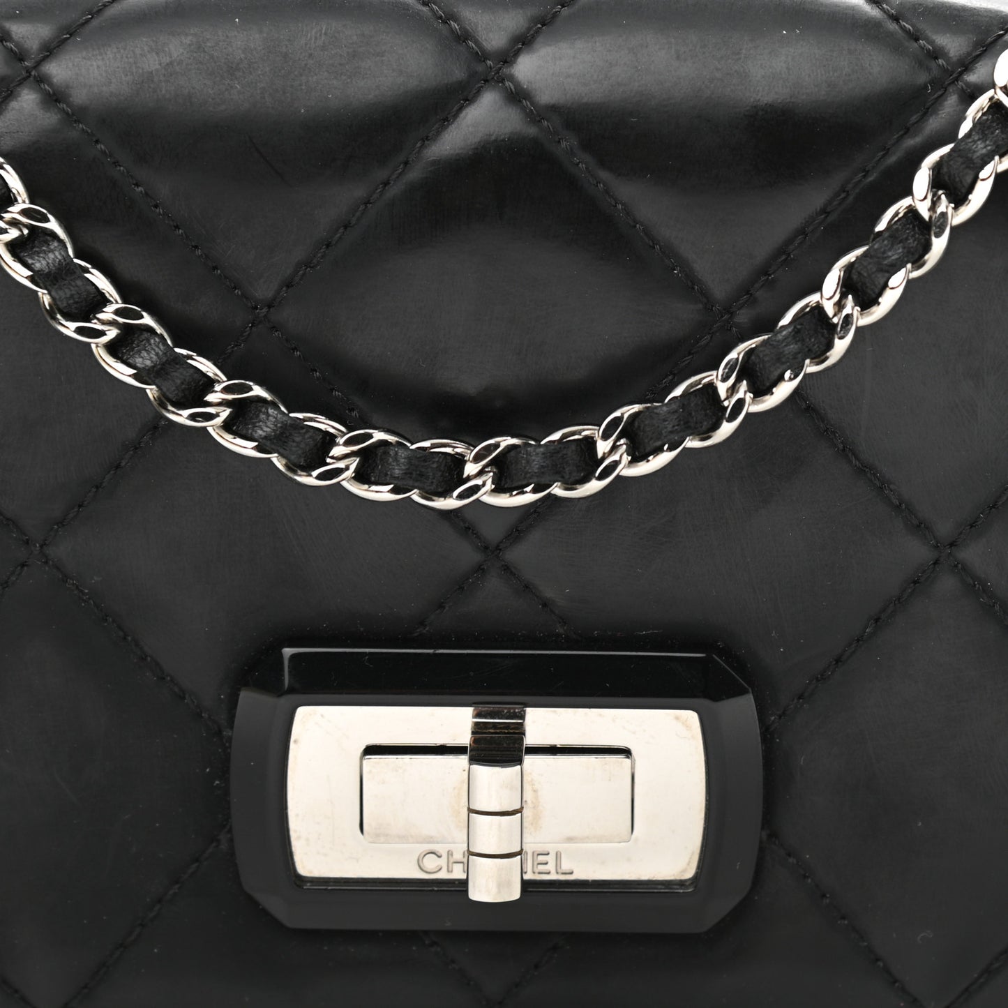 Patent Quilted Mademoiselle East West Flap Black
