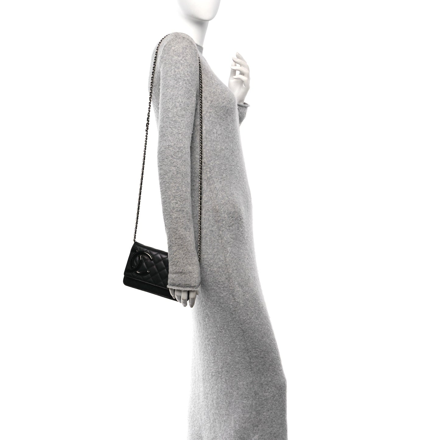 Calfskin Quilted Cambon Wallet on Chain WOC Black