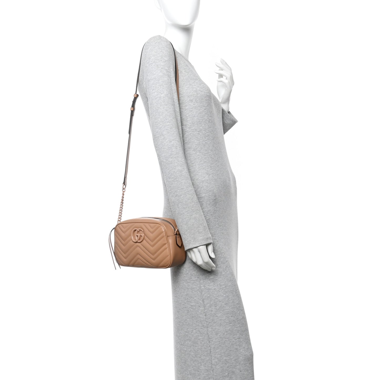 Calfskin Matelasse Monochrome Small GG Marmont Chain Shoulder Bag Camelia