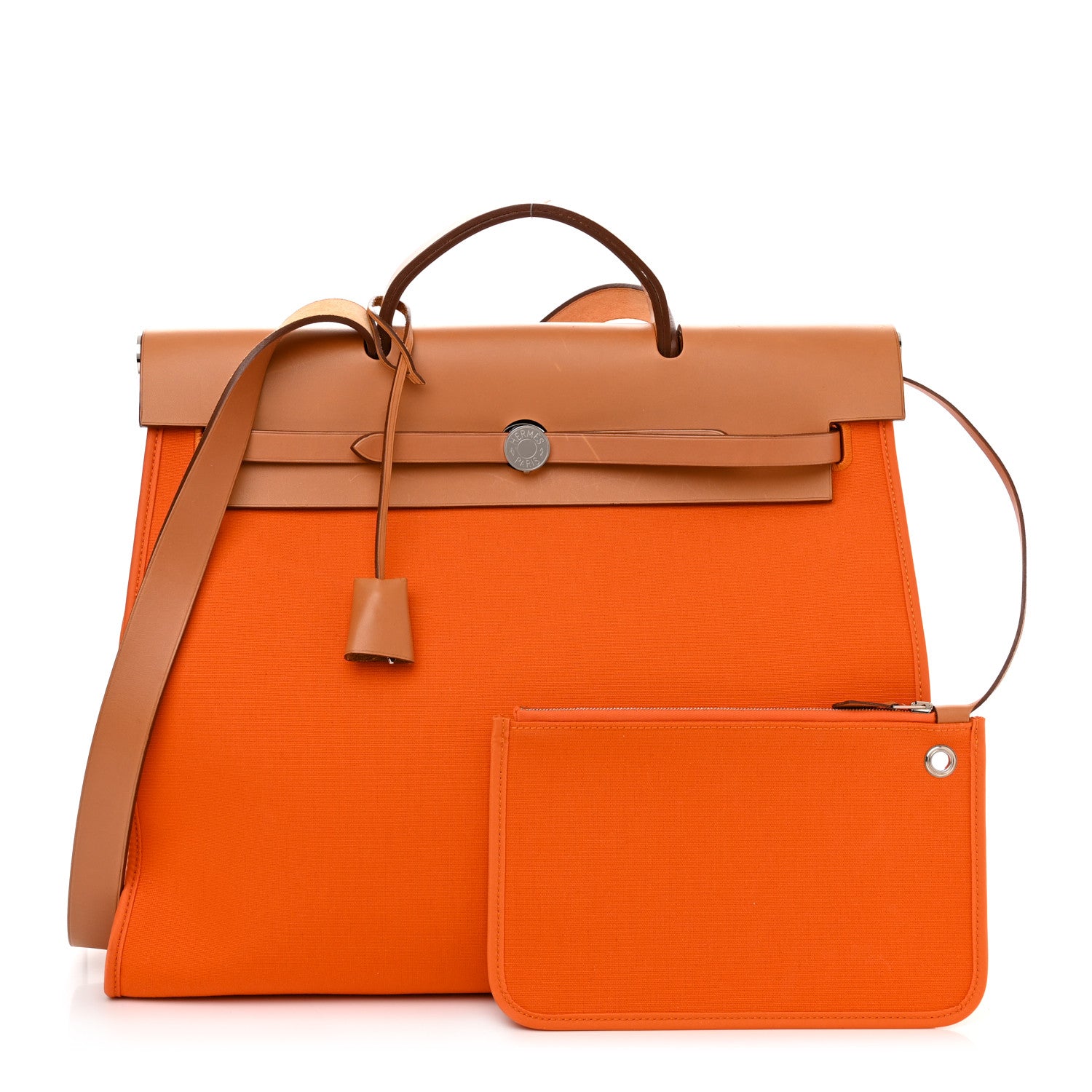 Hermes Vache Hunter Toile Herbag Zip 39 MM Orange Natural 1 of 12