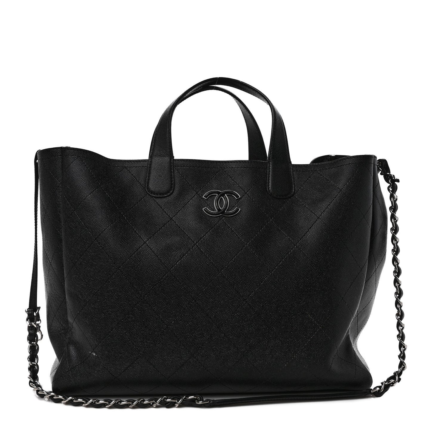 Caviar Stitched Large Shopping Tote Black