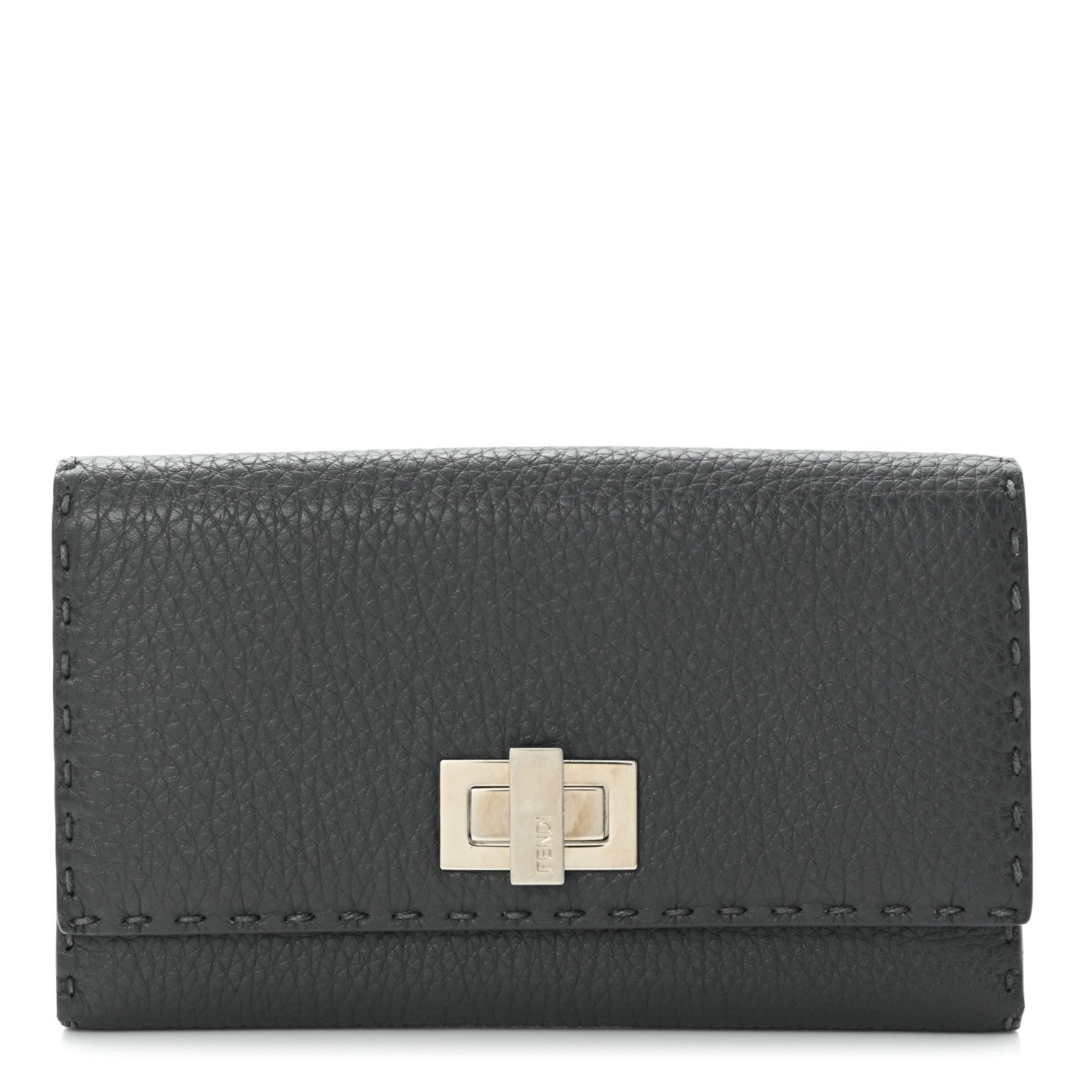 Fendi Cuoio Romano Selleria Peekaboo Continental Wallet Asfalto 1 of 10