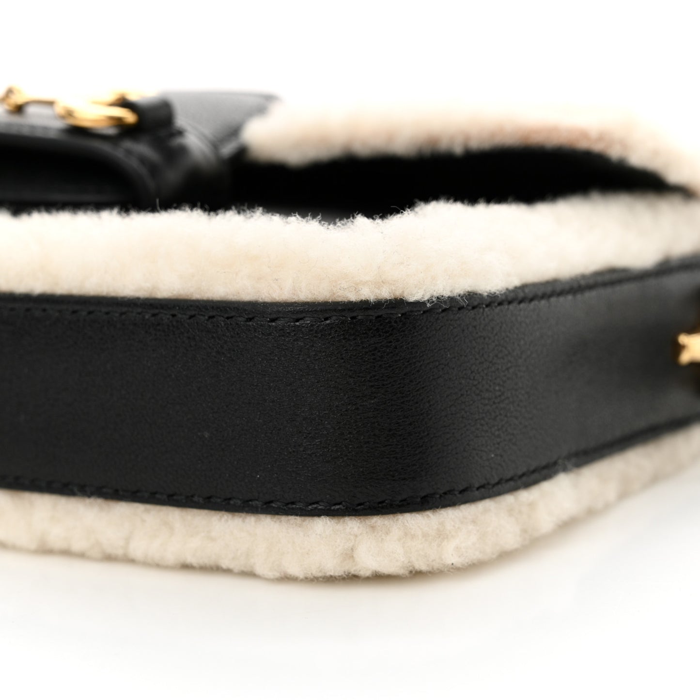 Sakai Be Green Calfskin Shearling Mini Horsebit 1955 Shoulder Bag Black