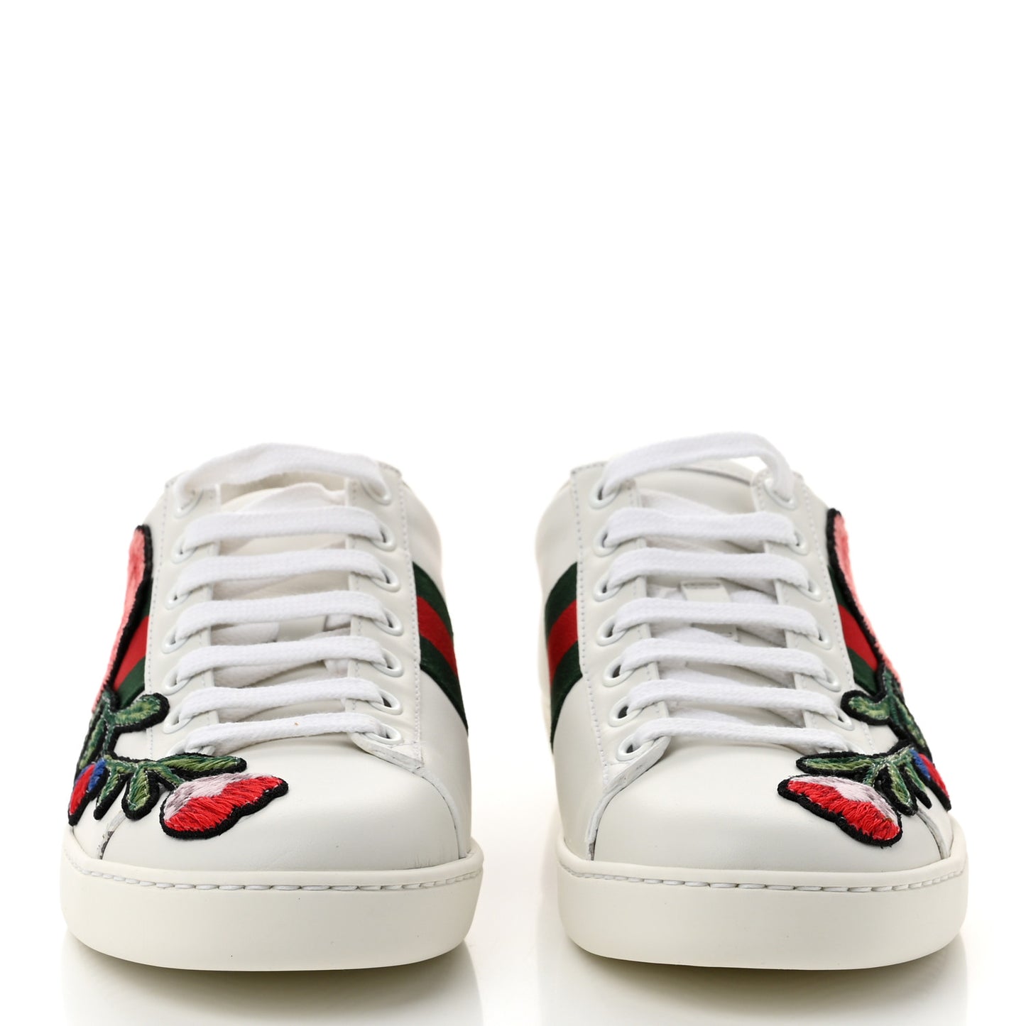 Calfskin Web Floral Embroidered Womens Ace Sneakers 35 White