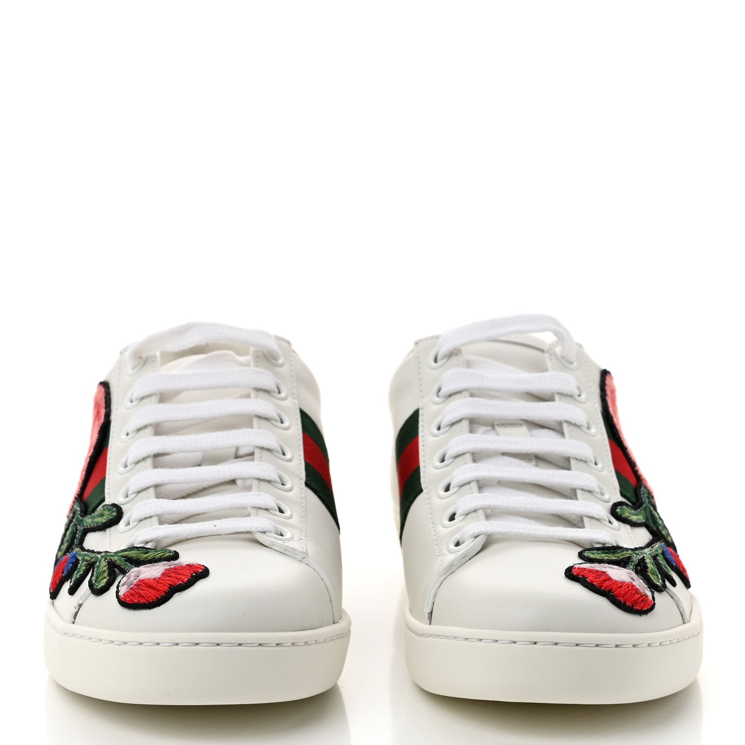 Gucci Calfskin Web Floral Embroidered Womens Ace Sneakers 35 White 3 of 10