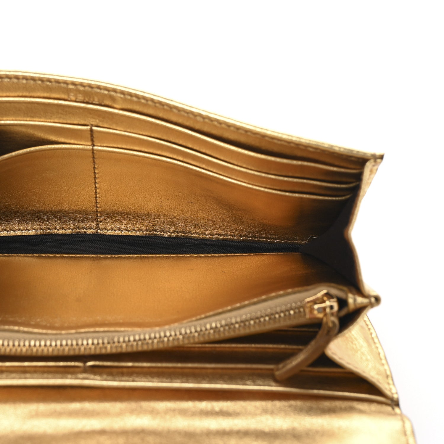 Fendi Vitello Catalan Mirror FF 1974 Embossed Continental Wallet Gold 5 of 7