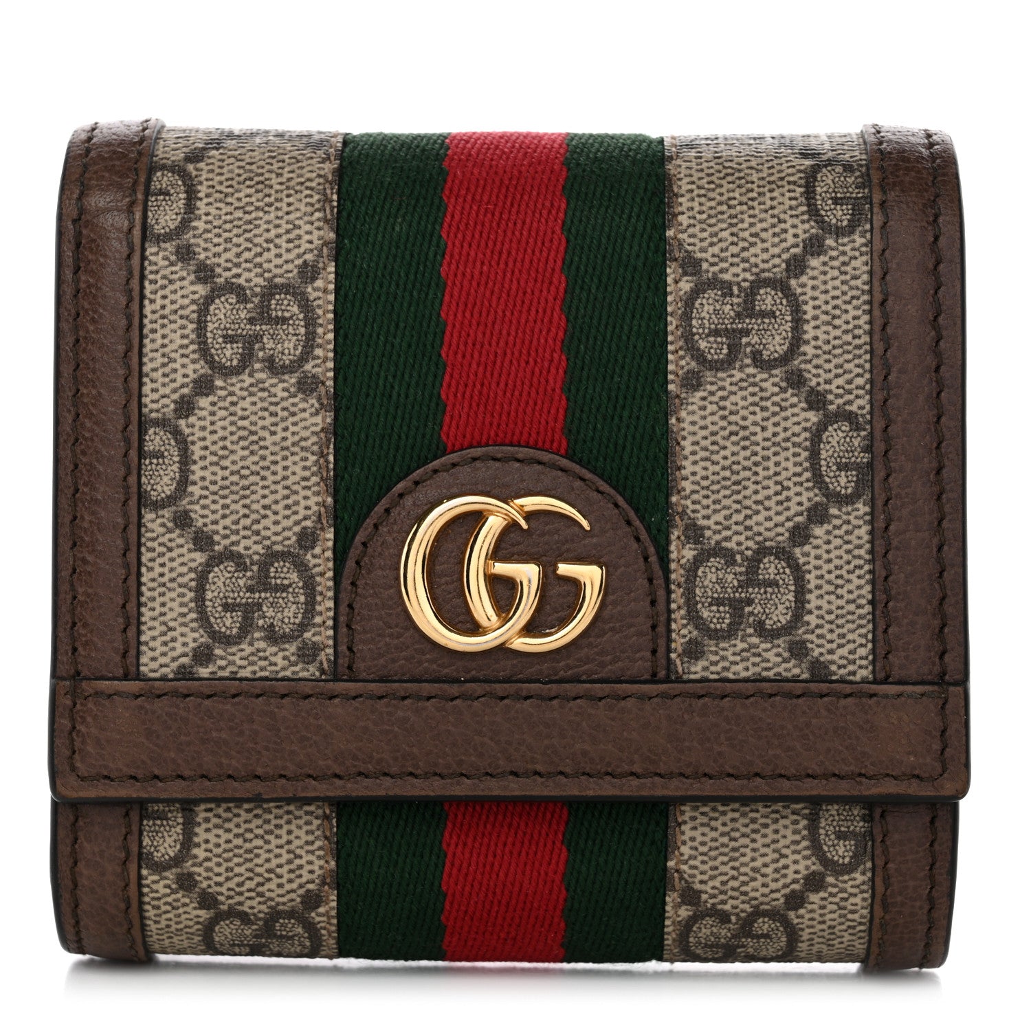 Gucci GG Supreme Monogram Textured Calfskin Web Ophidia Card Case Wallet Beige Ebony New Acero 1 of 8