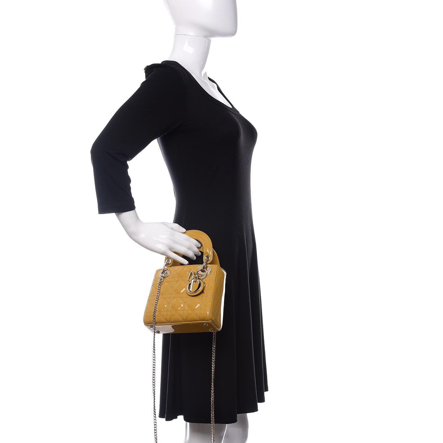 Christian Dior Patent Cannage Mini Lady Dior Yellow 2 of 11