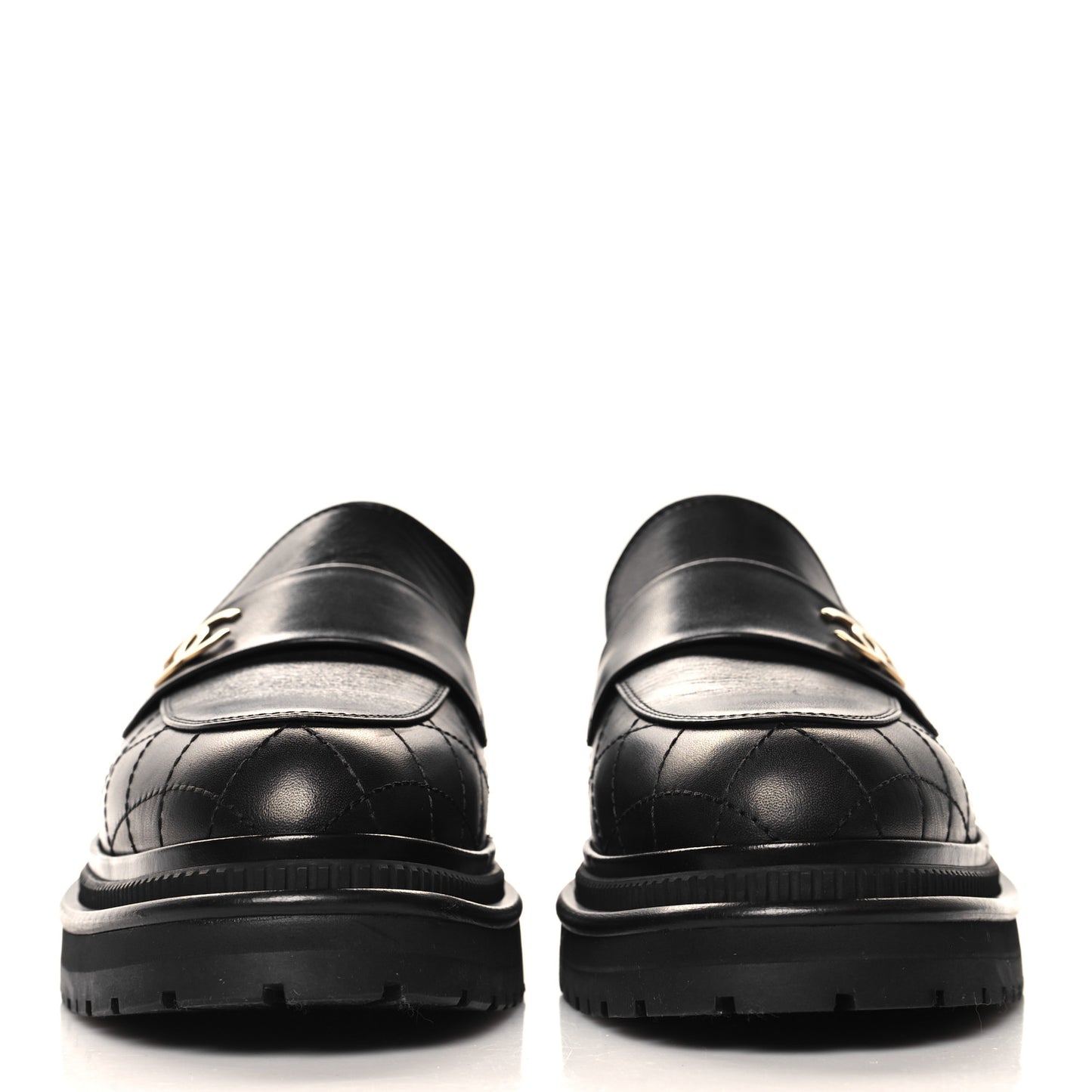 Calfskin Quilted CC Mocassin Loafers 39.5 Black