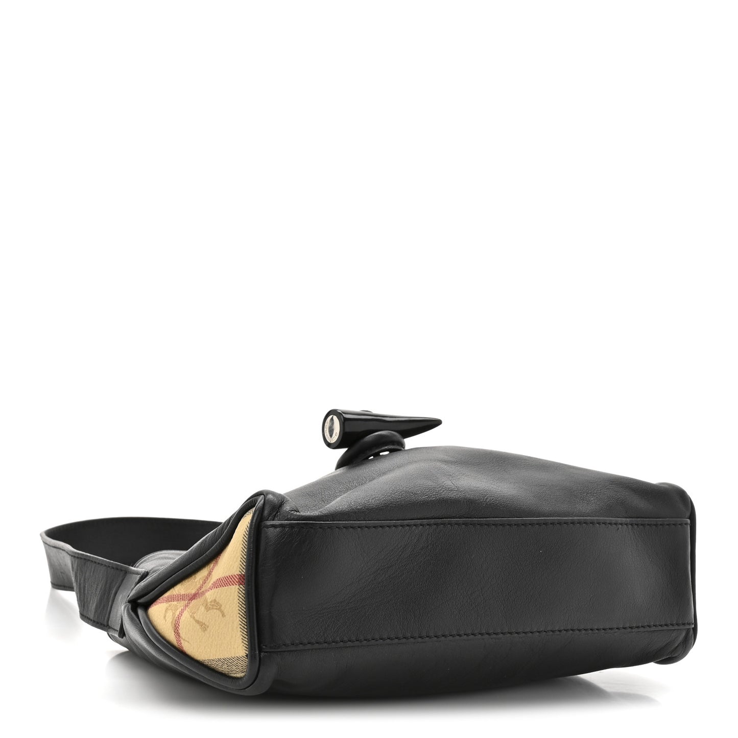 Calfskin Haymarket Check Horn Toggle Shoulder Bag Black Black