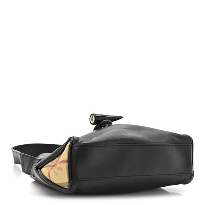 Burberry Calfskin Haymarket Check Horn Toggle Shoulder Bag Black Black 4 of 12