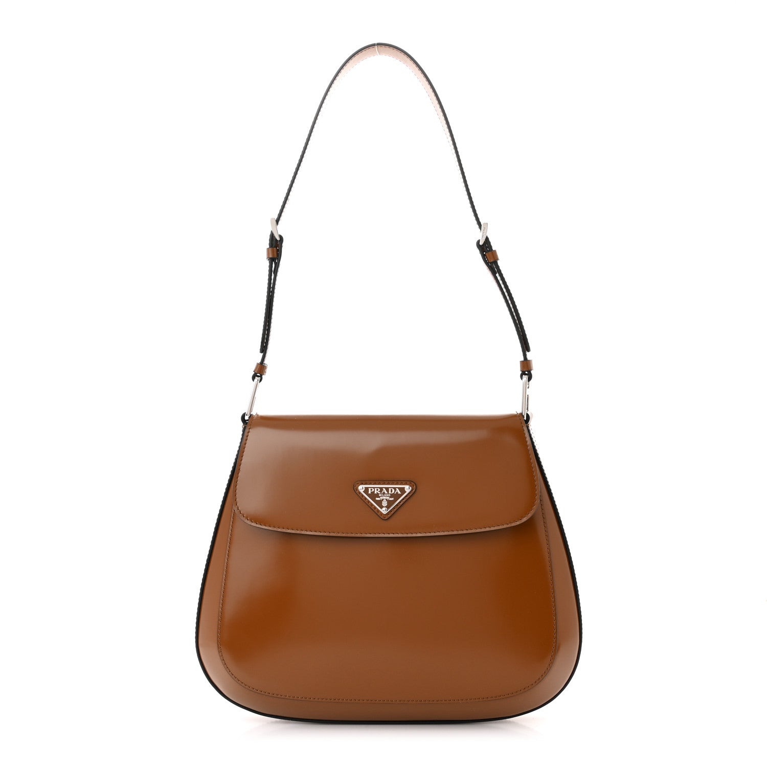 Prada Spazzolato Cleo Flap Adjustable Strap Shoulder Bag Tobacco 1 of 10