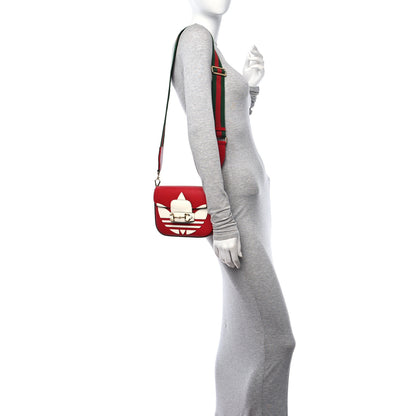 Gucci X ADIDAS Textured Dollar Calfskin Web Trefoil Mini Horsebit 1955 Shoulder Bag Hibiscus Red Off White 2 of 10