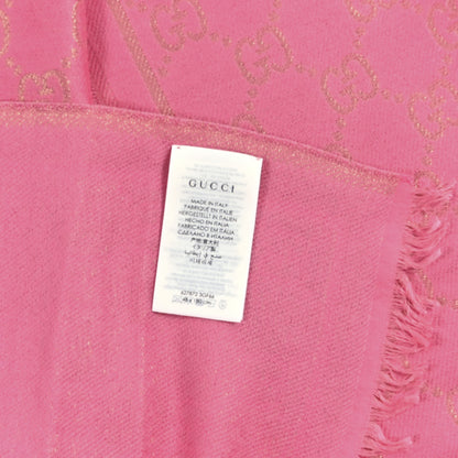 Gucci Wool Silk Lurex GG Monogram Bright G Fringe Scarf Fuxia 3 of 3