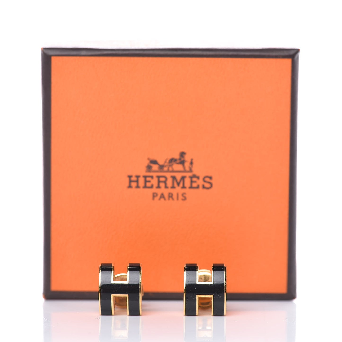 Gold Lacquered Pop H Earrings Black