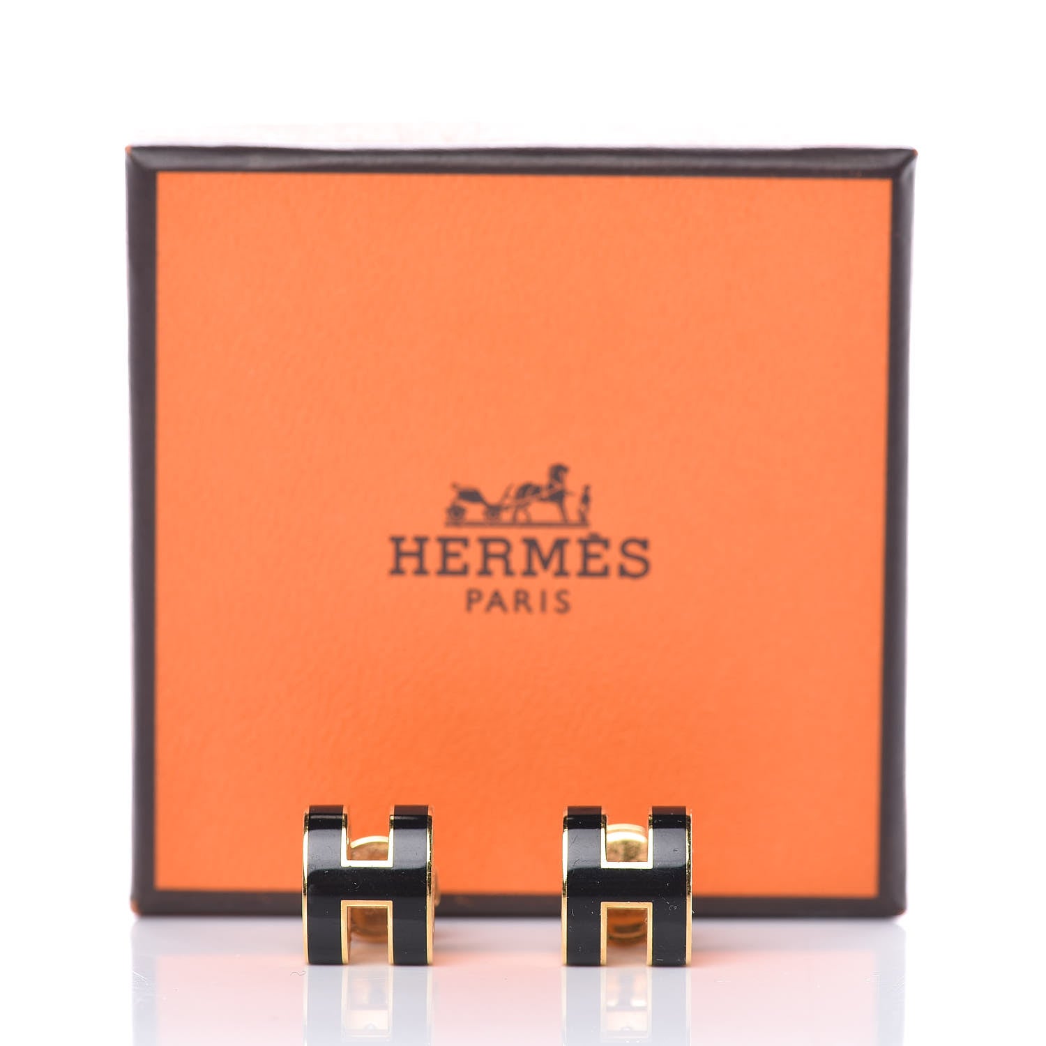 Hermes Gold Lacquered Pop H Earrings Black 5 of 5