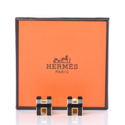 Hermes Gold Lacquered Pop H Earrings Black 5 of 5