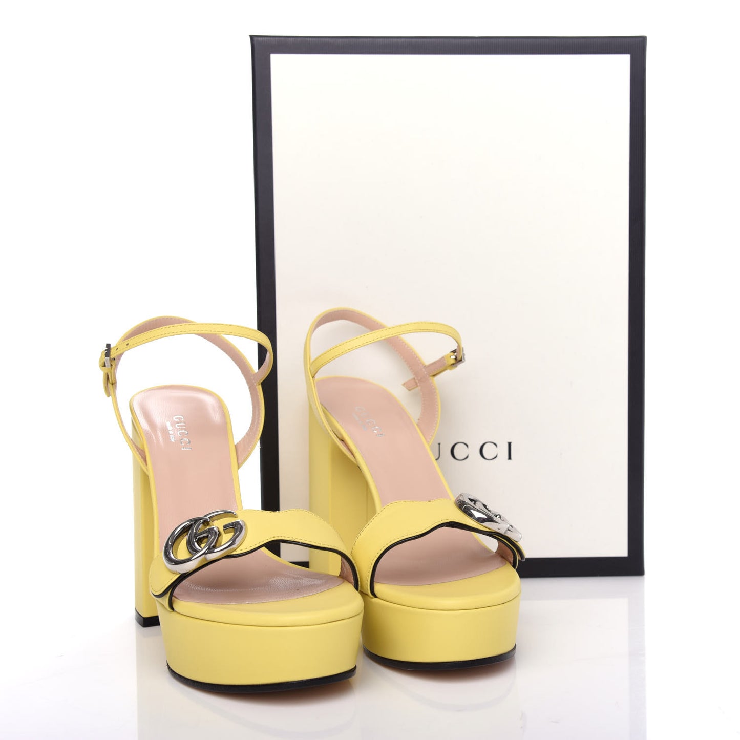 Calfskin GG Marmont Ankle Wrap 30/115mm Platform Sandals 37 Banana
