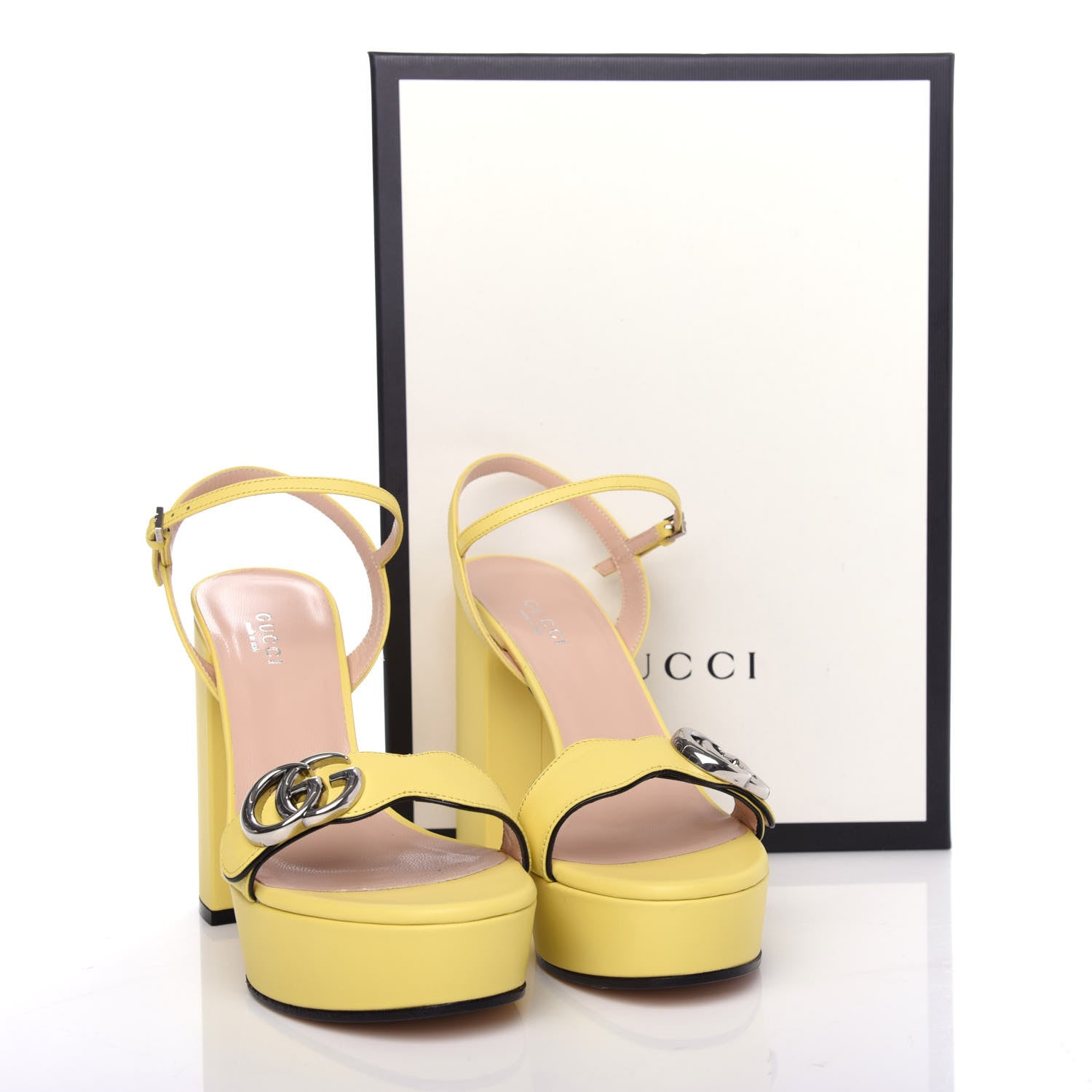 Gucci Calfskin GG Marmont Ankle Wrap 30/115mm Platform Sandals 37 Banana 10 of 10
