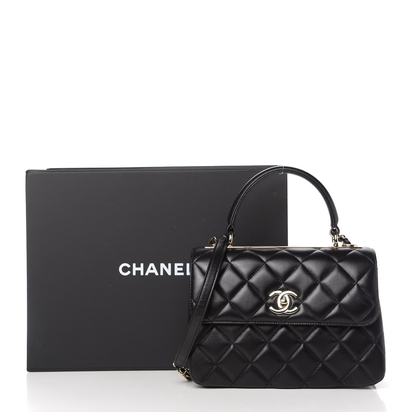 Lambskin Quilted Small Trendy CC Dual Handle Flap Bag Black