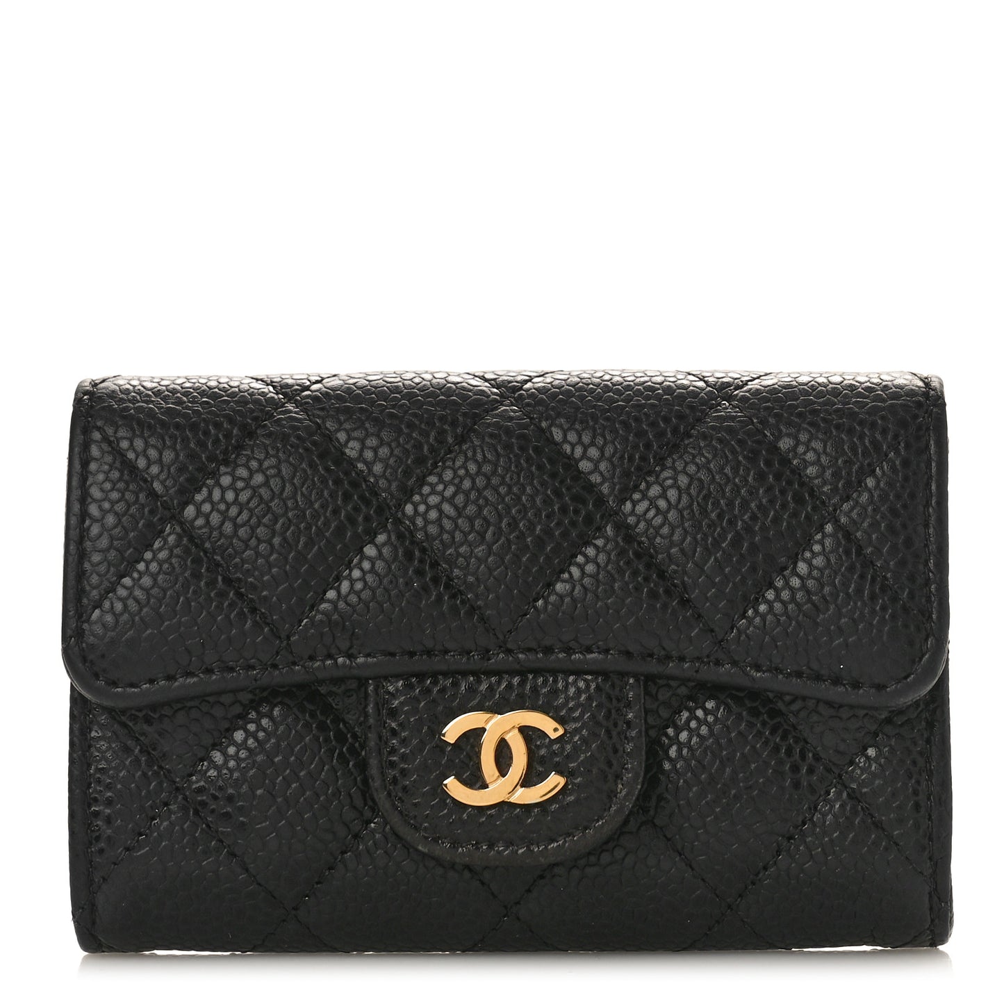 Caviar Quilted Flap Card Holder Black