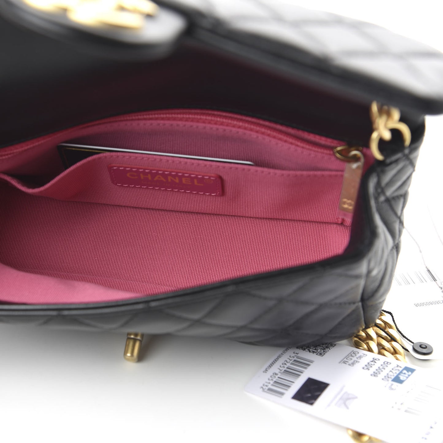 Lambskin Resin Quilted Mini Rectangular Pearl Samba Flap Black
