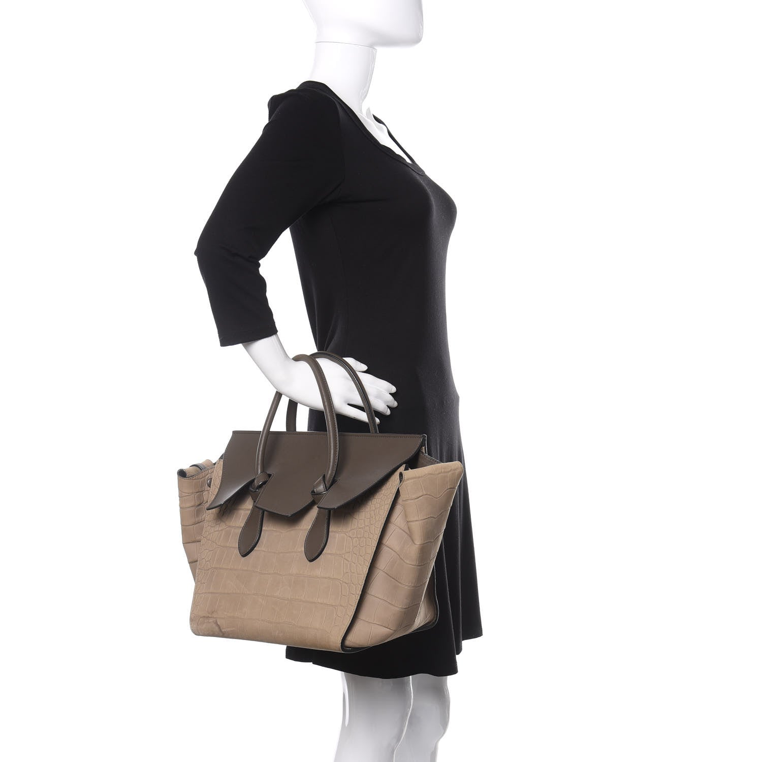 Celine Crocodile Embossed Nubuck Calfskin Small Tie Knot Tote Grey 2 of 21