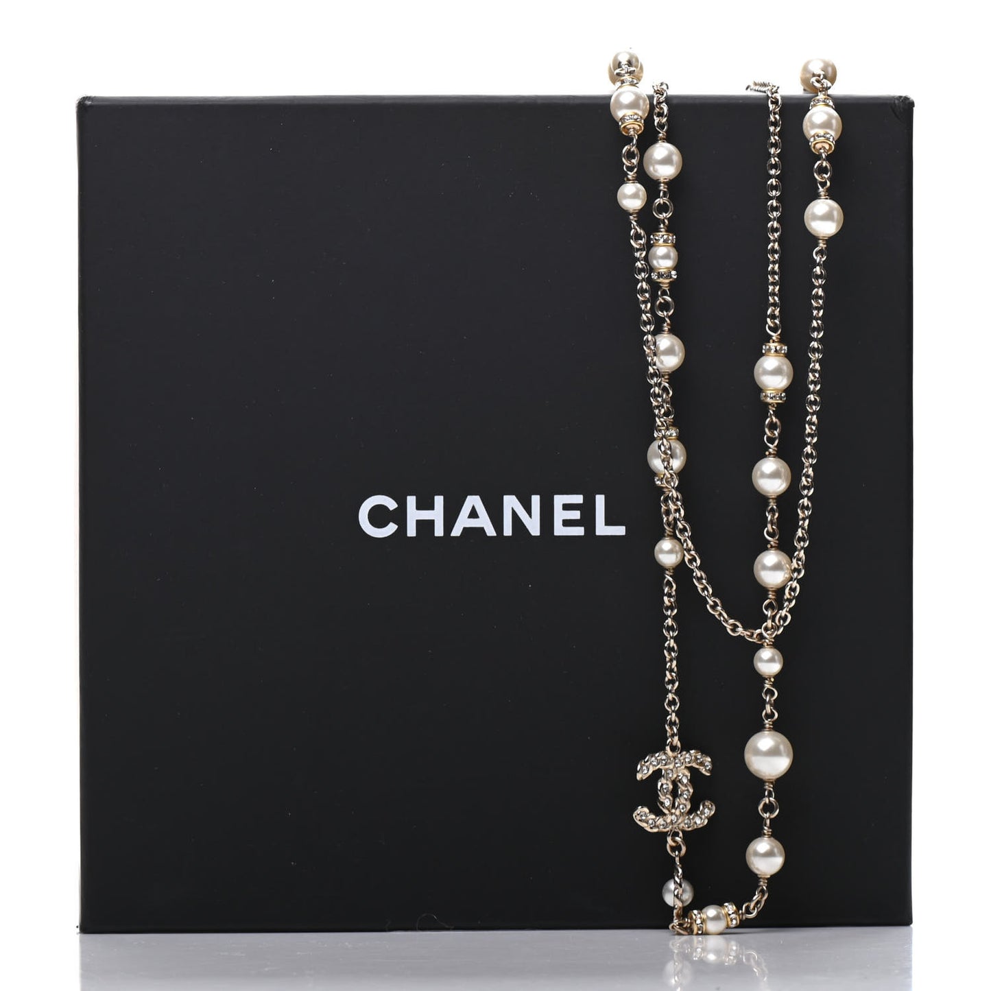 Crystal Pearl Pearls Coronation CC Long Necklace Gold