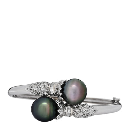 Parker & West by FASHIONPHILE 14K White Gold Diamond Black Cultured Pearl .64ct Bypass Bracelet 1 of 8