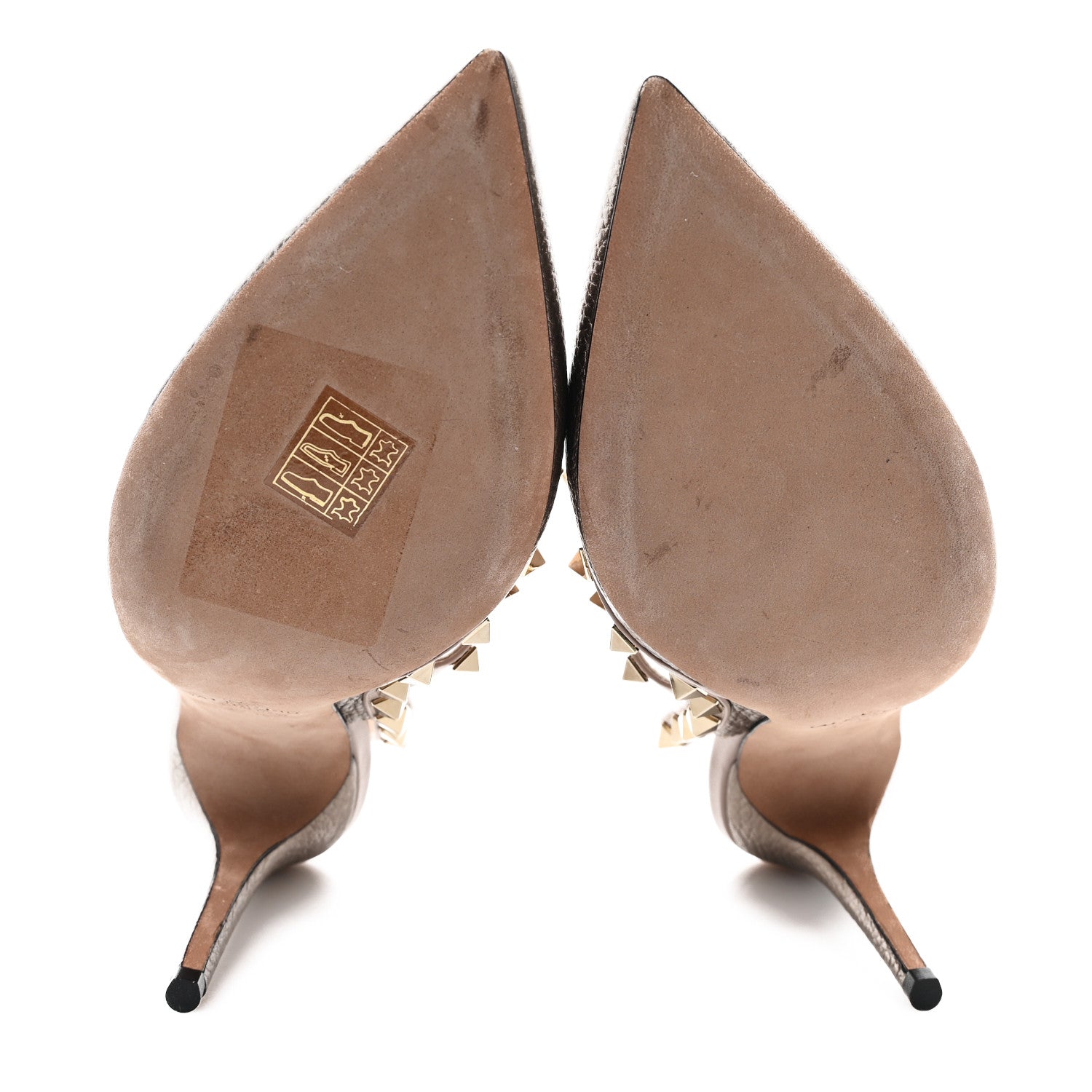 Valentino Garavani Metallic Pebbled Calfskin Rockstud Ankle Strap 100mm Pumps 37.5 Sasso Poudre 6 of 10