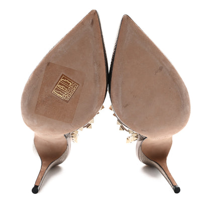 Valentino Garavani Metallic Pebbled Calfskin Rockstud Ankle Strap 100mm Pumps 37.5 Sasso Poudre 6 of 10