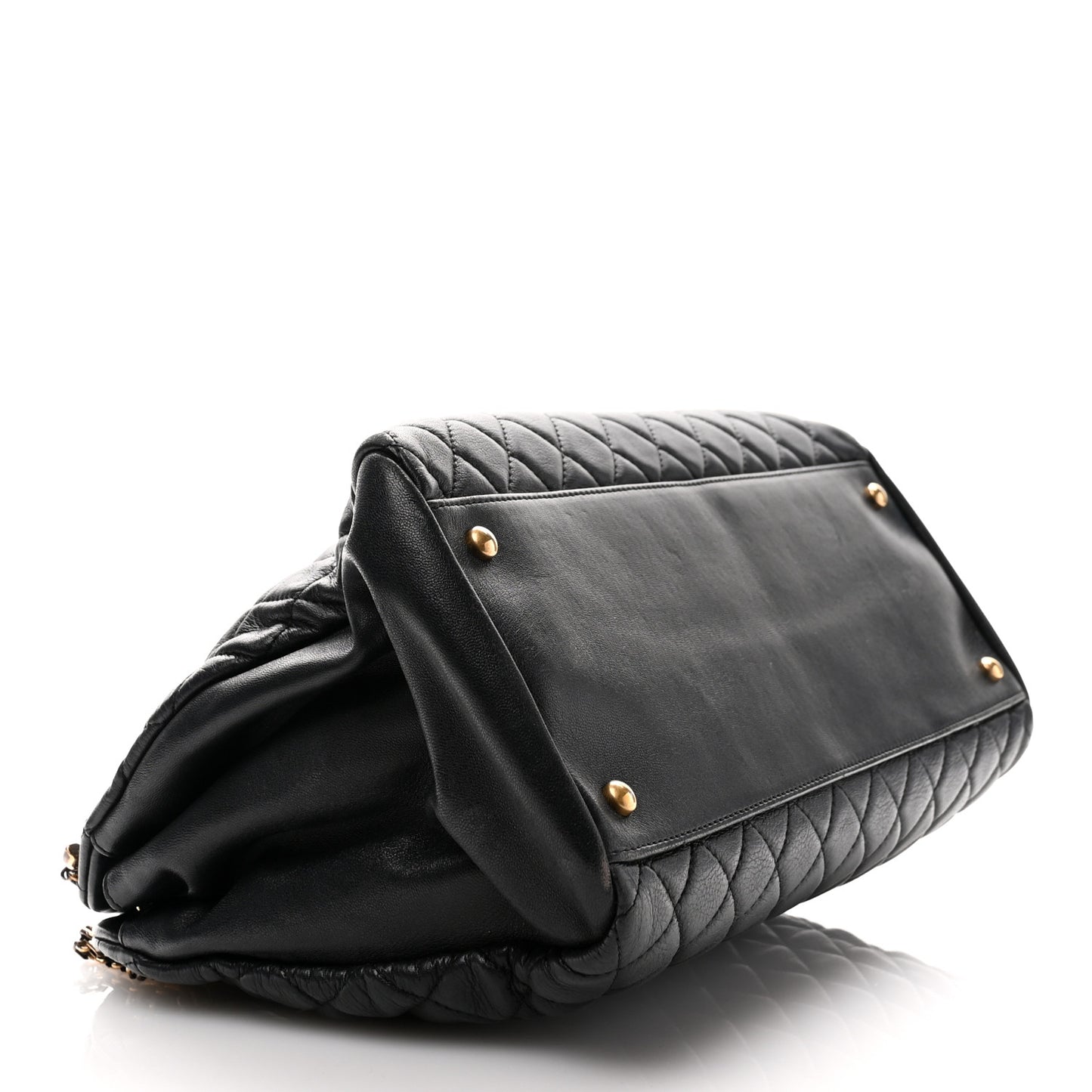 Lambskin Quilted Large Just Mademoiselle Bowling Bag Black