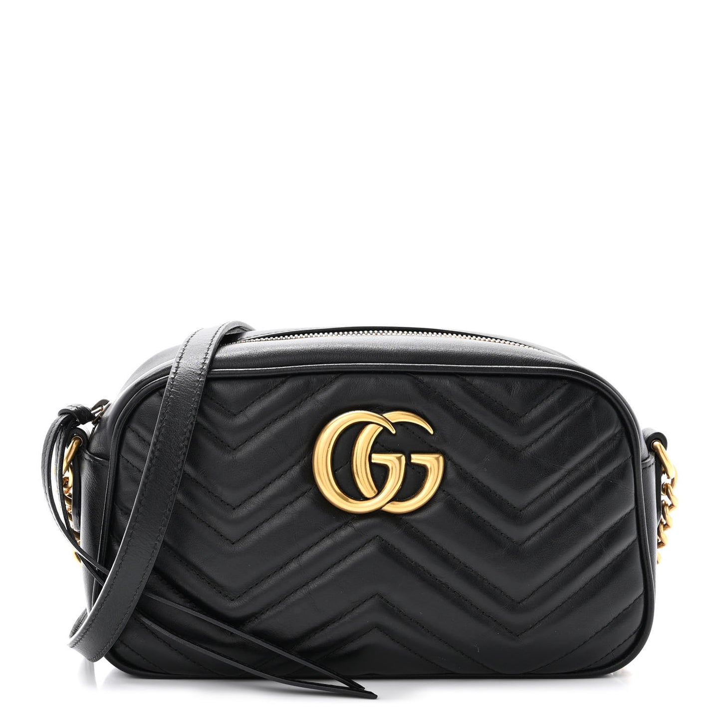 Calfskin Matelasse Small GG Marmont Chain Shoulder Bag Black